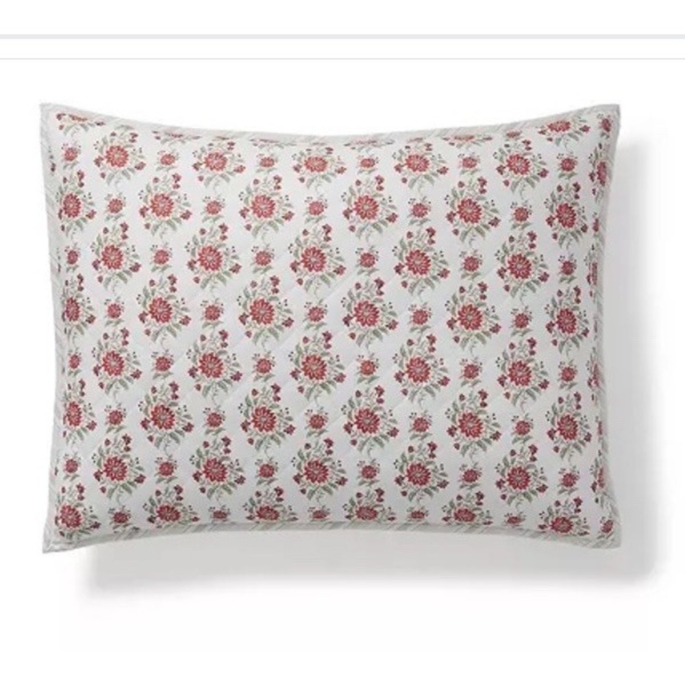 Ralph Lauren Maren Vintage Floral Diamond Stitch King Size Pillow Sham‎ 20 X 36